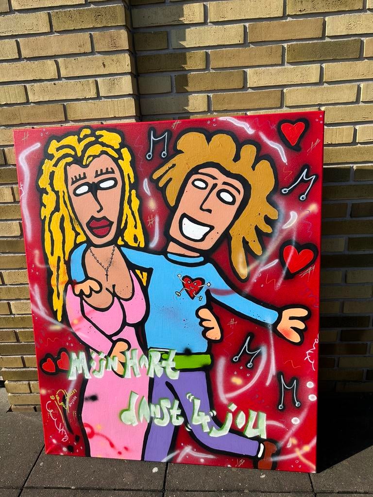 Origineel Johan Huijzer schilderij ‘Mijn hart danst 4 jou’, Antiek en Kunst, Ophalen of Verzenden