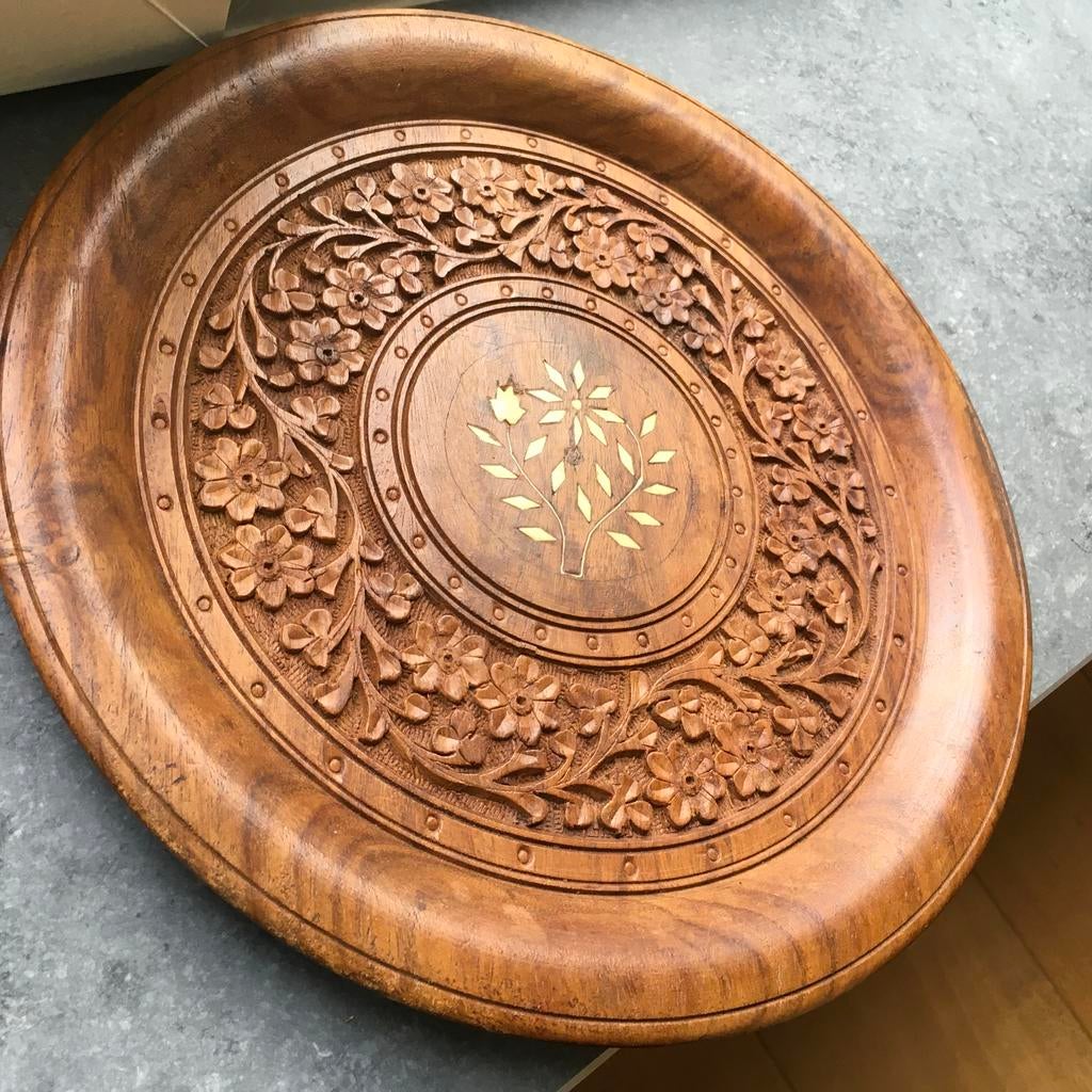Houten dienblad met houtsnijwerk, Antiek en Kunst, Ophalen of Verzenden
