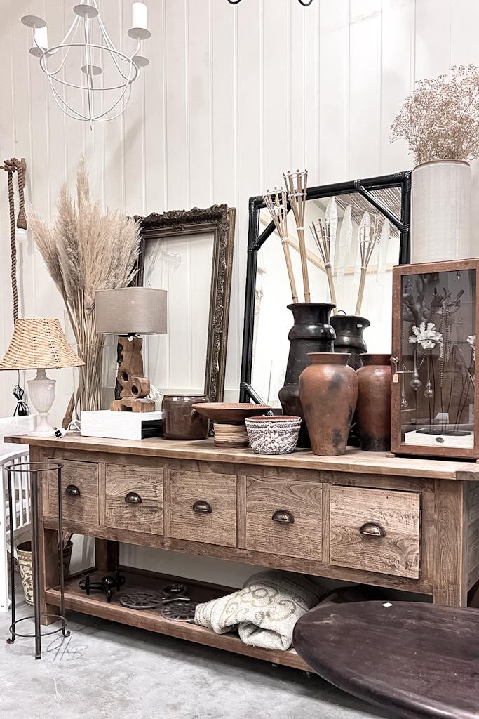 Grote zwarte zware vintage spiegel bamboe, Huis en Inrichting, Woonaccessoires | Spiegels, Ophalen, Rechthoekig, Minder dan 50 cm