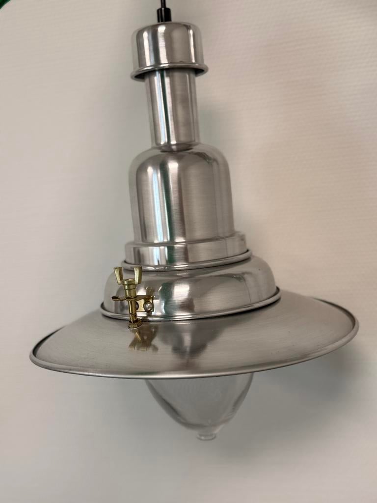 Industriële Hanglamp Geborsteld Staal – Zilver, Ophalen, Gebruikt, Metaal, Minder dan 50 cm
