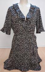 Loavies Zwart Beige Bloemenprint Jurk met Ruffels Maat S/M, Kleding | Dames, Jurken, Zwart, Ophalen of Verzenden, Maat 36 (S)