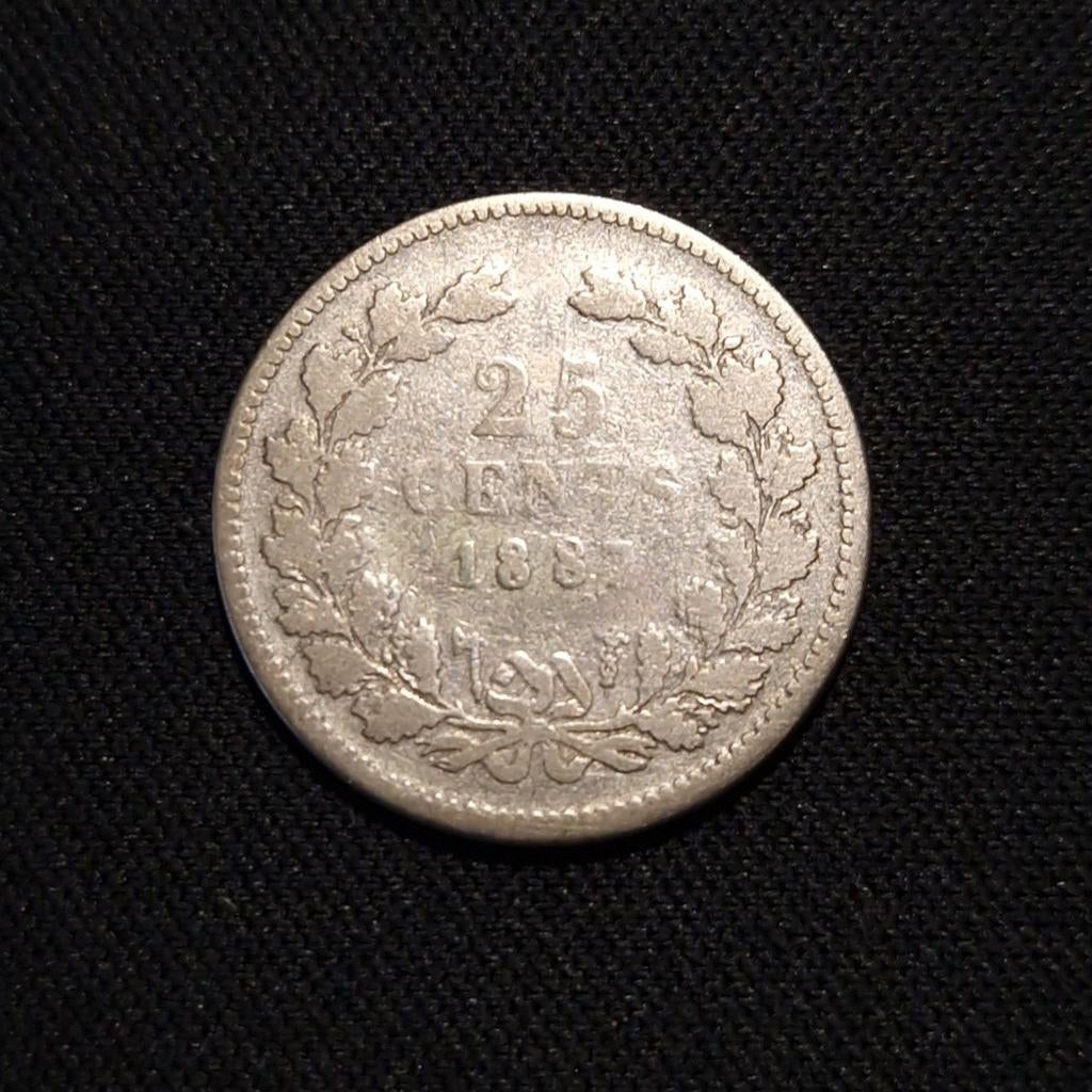 25 cent 1887, Postzegels en Munten, Munten | Nederland, Koning Willem III, Verzenden, Zilver, 25 cent