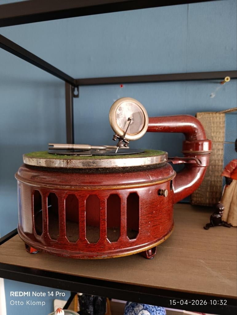 Antieke blikken kindergrammofoon met kinder plaatje., Ophalen of Verzenden