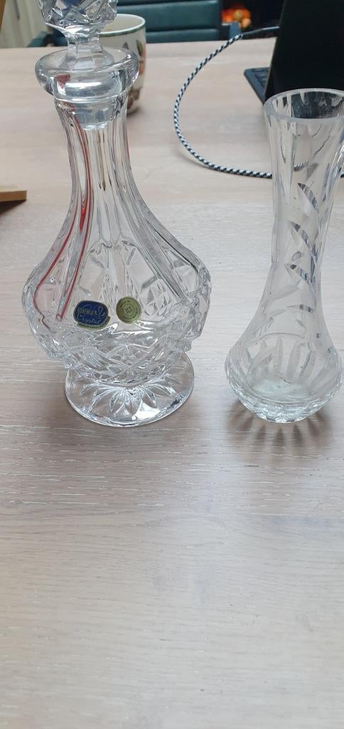 Bohemia Kristal Karaf en Vaas - Tsjechisch Glaswerk, Antiek en Kunst, Antiek | Glas en Kristal, Ophalen of Verzenden