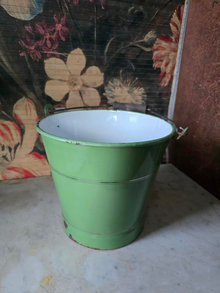 Reseda groen emaille emmer, Ophalen of Verzenden