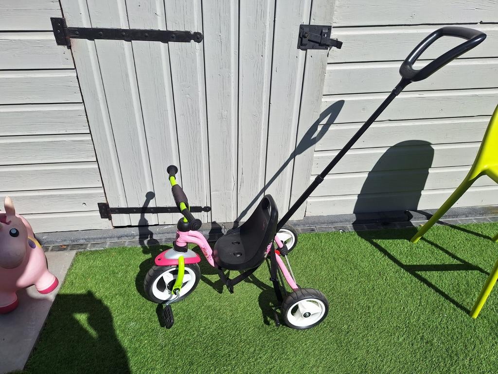 Roze driewieler met duwstang Puky, Ophalen of Verzenden, Gebruikt, Velgrem, Duwstang