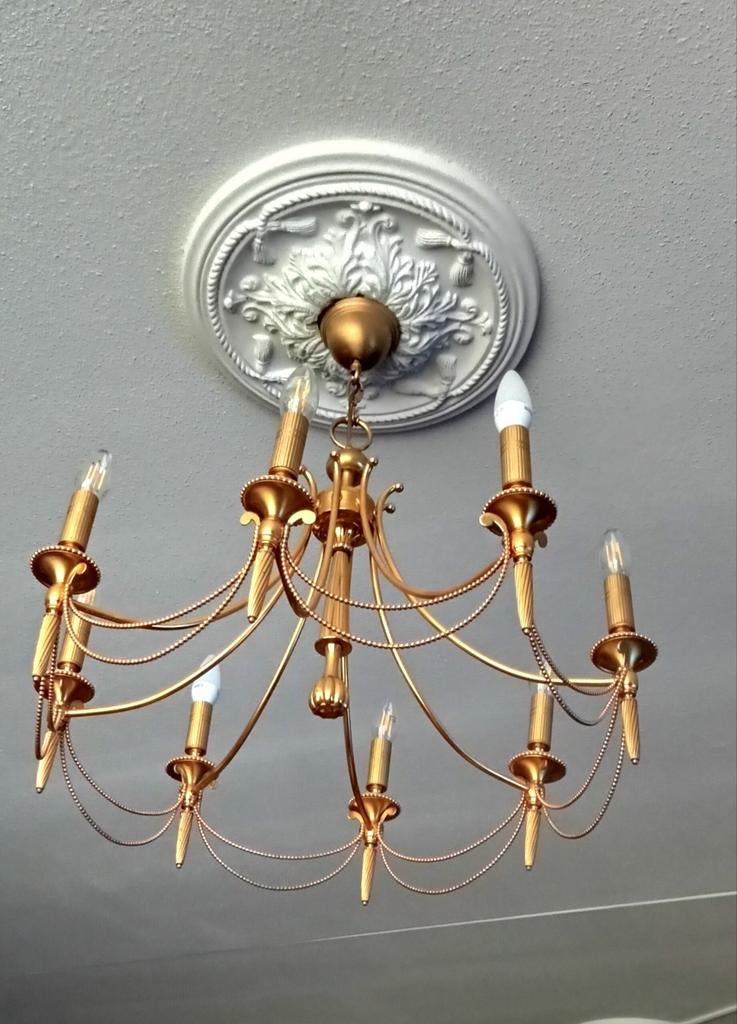 Kroonluchter set Gaetano Sciolari met wandlampen, Ophalen, Gebruikt, Metaal, Hollywood Regency