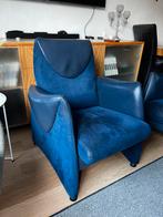2 Blauwe fauteuil met leren accenten, Huis en Inrichting, Ophalen, Gebruikt, Leer, 75 tot 100 cm