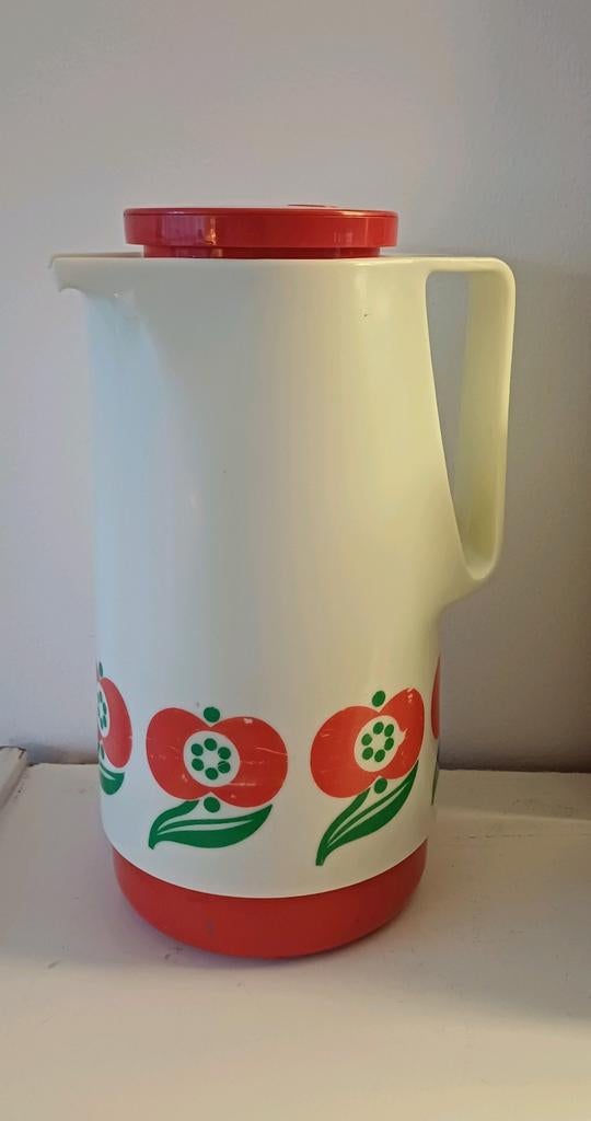Vintage jaren 70 thermoskan bloemen rood west germany, Ophalen of Verzenden, Overige materialen