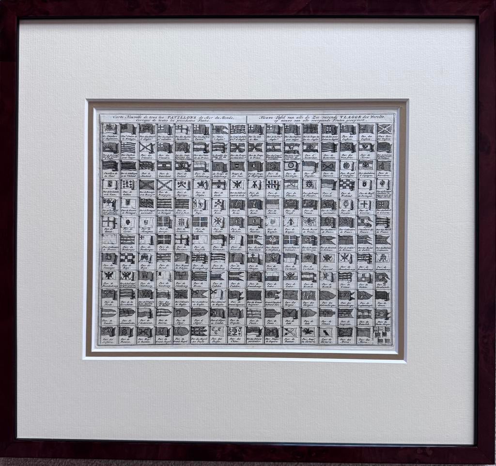 Originele kopergravure Vlaggenkaart De Leth 1740 Rotterdam, Antiek en Kunst, Kunst | Etsen en Gravures, Ophalen of Verzenden