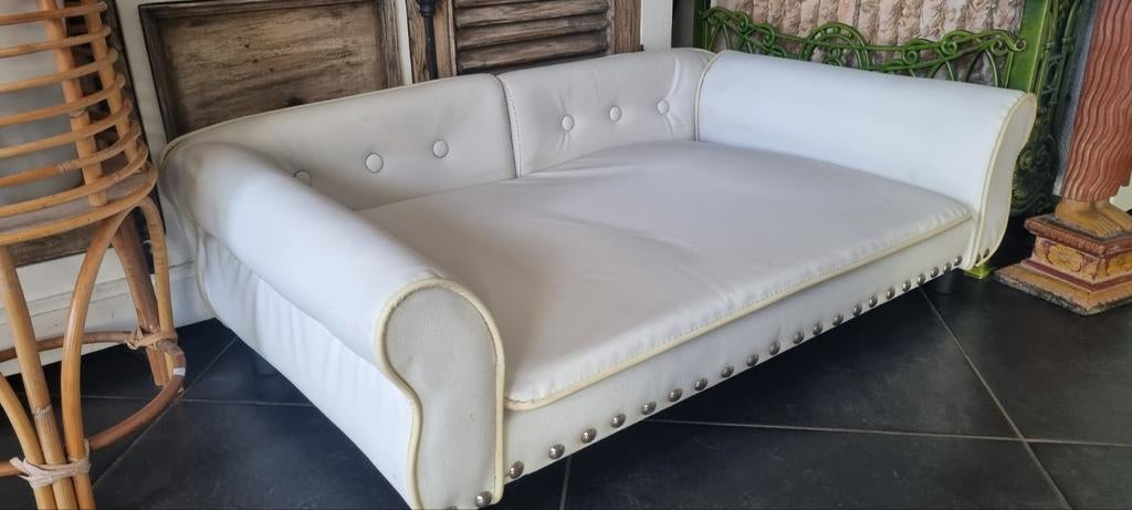 vidaXL - Hondenmand - 95x55x27 - cm - kunstleer - crèmekleur, Dieren en Toebehoren, Hondenmanden, Ophalen of Verzenden, Zo goed als nieuw