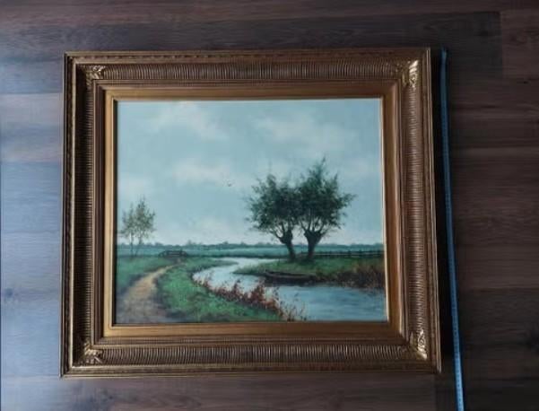 Groot schilderij van een landschap gesigneerd door L.vd Pol, Ophalen