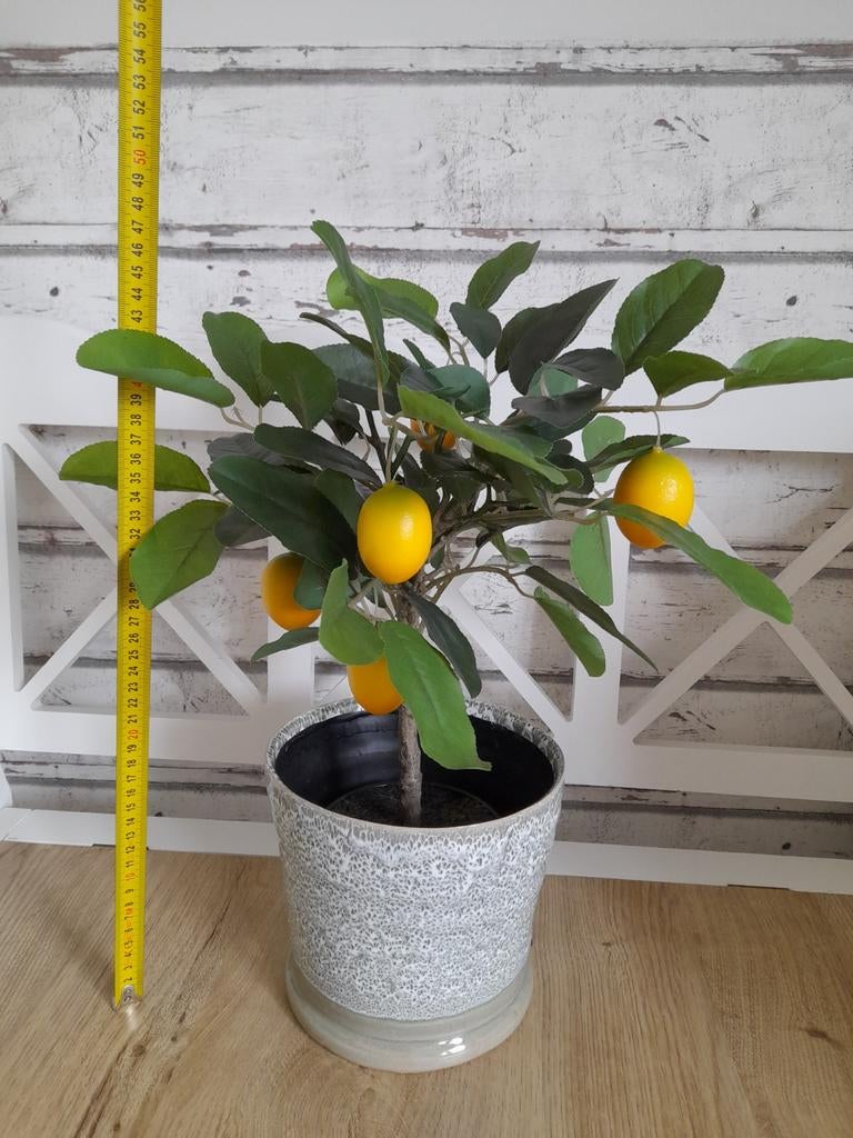 Bloempot met citroenen kunstplant, Verzenden, Rond, Minder dan 25 cm, Minder dan 40 cm