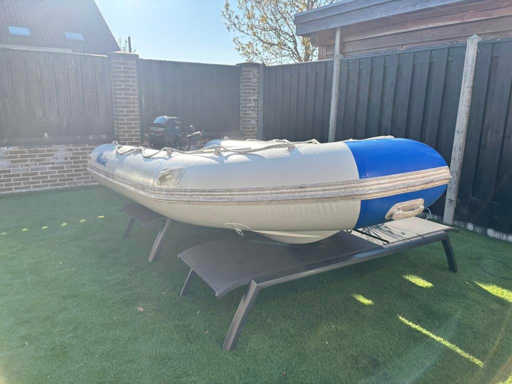 Rubberboot,rib met een 15pk injectie mercury uit 2022, Gebruikt, Benzine, Minder dan 70 pk, Overige materialen