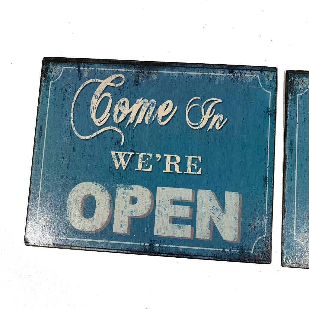 Emaille deurbordje OPEN vintage style: Come in were open, Ophalen of Verzenden