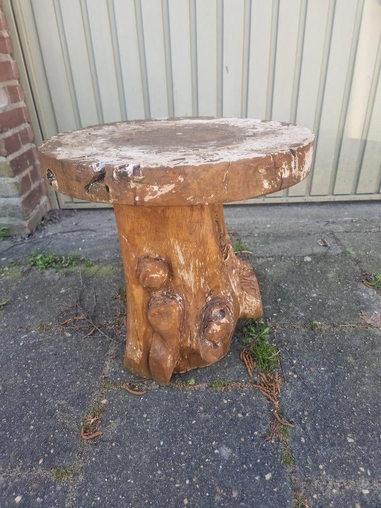 Unieke houten bijzettafel / kruk van boomstam, Huis en Inrichting, Tafels | Eettafels, Ophalen, Minder dan 50 cm, Gebruikt, Rond