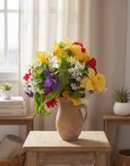 kunstbloemen in terracotta kruik, Ophalen, Binnen, Overige materialen, Zo goed als nieuw