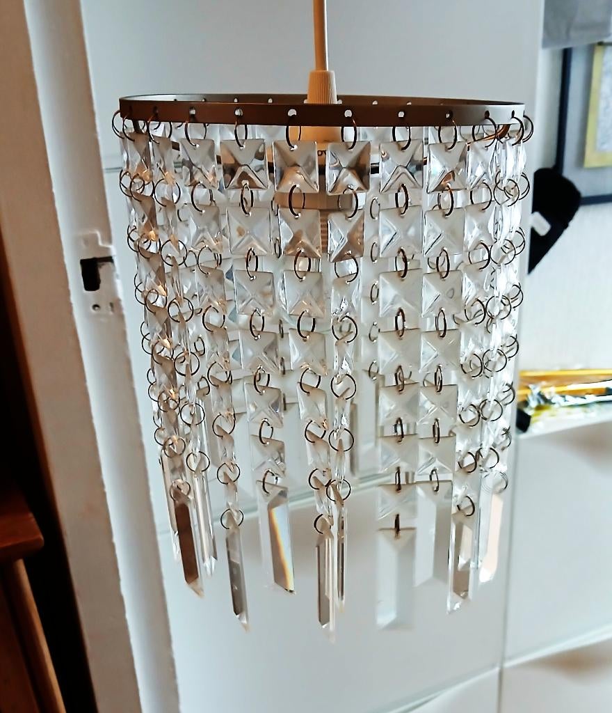 Twee hanglampen metaal met pegels van glas, Ophalen of Verzenden