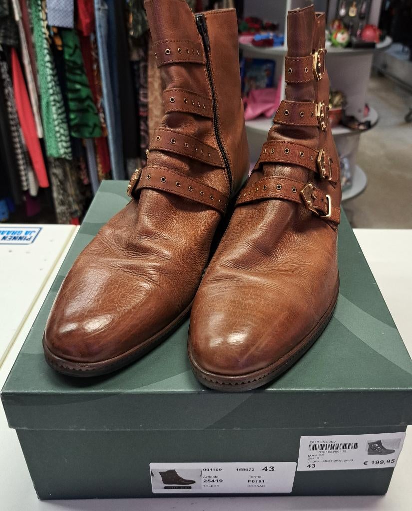Maripe leren enkellaarzen cognac bruin + riempjes 43 50067, Bruin, ., Maripe, Lage of Enkellaarzen