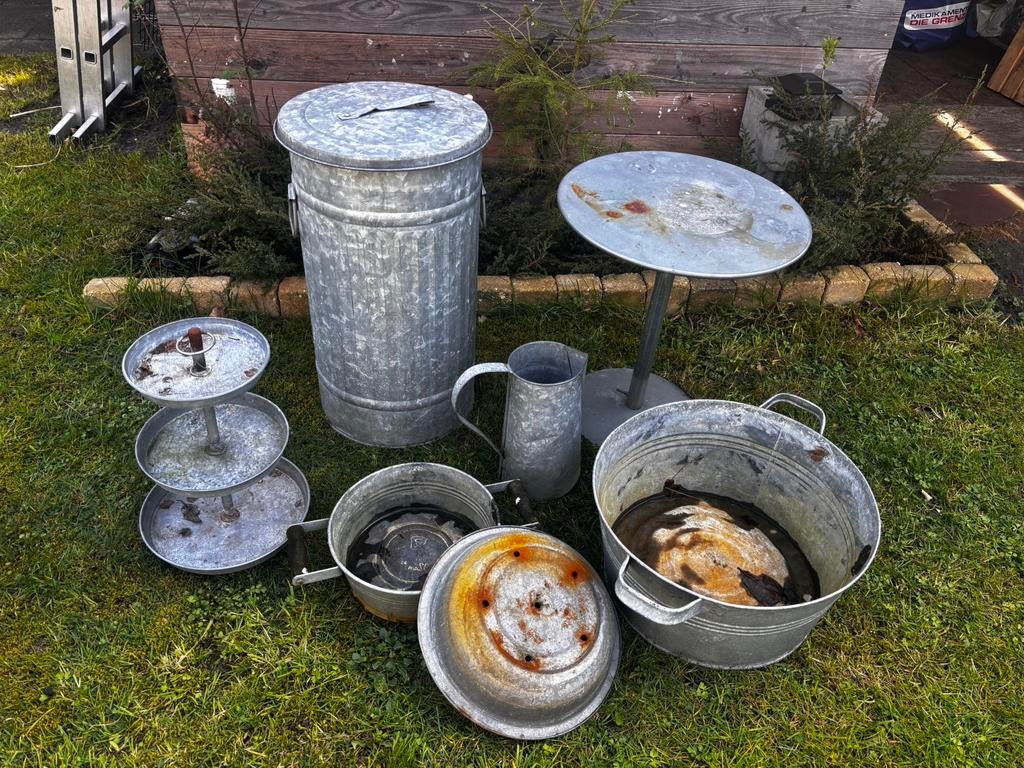 Setje zinken spullen, Tuin en Terras, Ophalen of Verzenden, Zo goed als nieuw