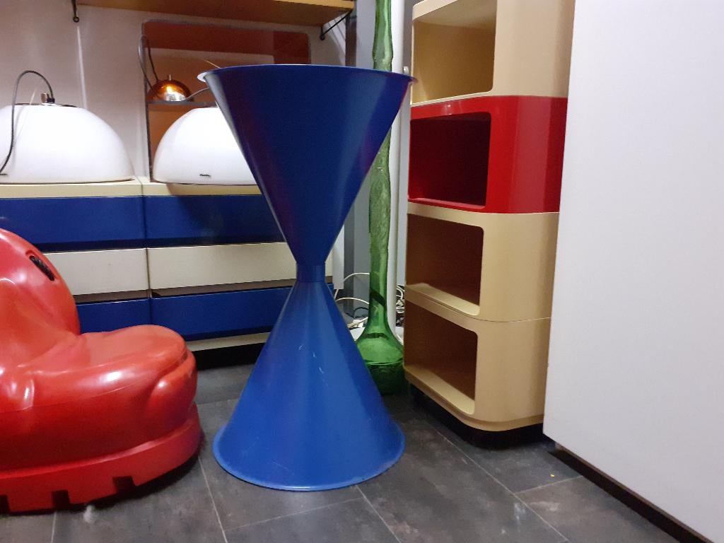 staande asbak blauw metaal diabolo jaren 80 design retro, Verzamelen, Gebruikt, ?, Asbak, ?