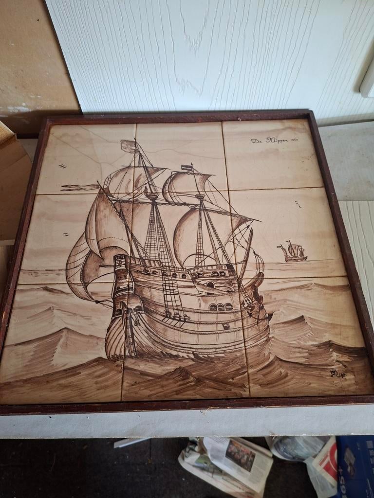 Stenen antiek schilderij De klipper uit 1563 cq1981 zeldzaam, Antiek en Kunst, Ophalen
