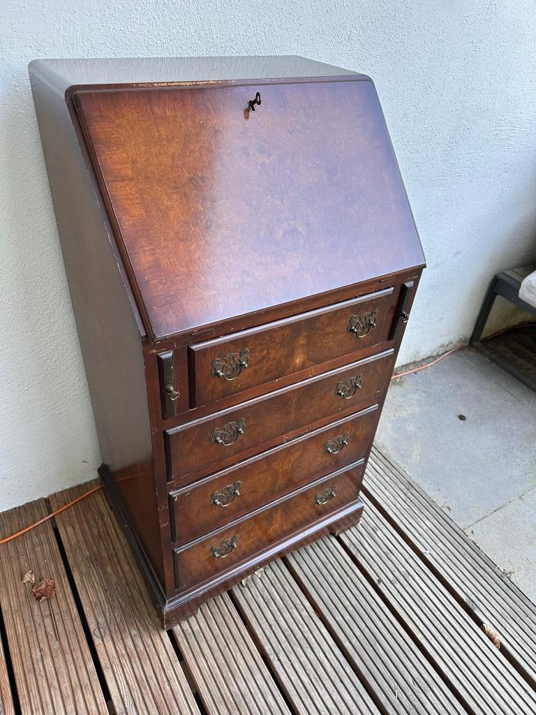 Antieke secretaire / schrijfbureau – walnoot fineer, Ophalen, Gebruikt