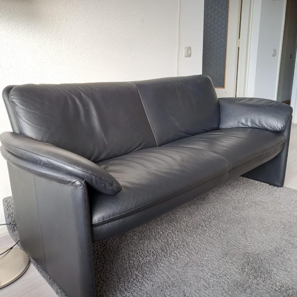 Leolux Catalpa 2,5 zits, zwart leer, Ophalen, Gebruikt, 150 tot 200 cm, Tweepersoons