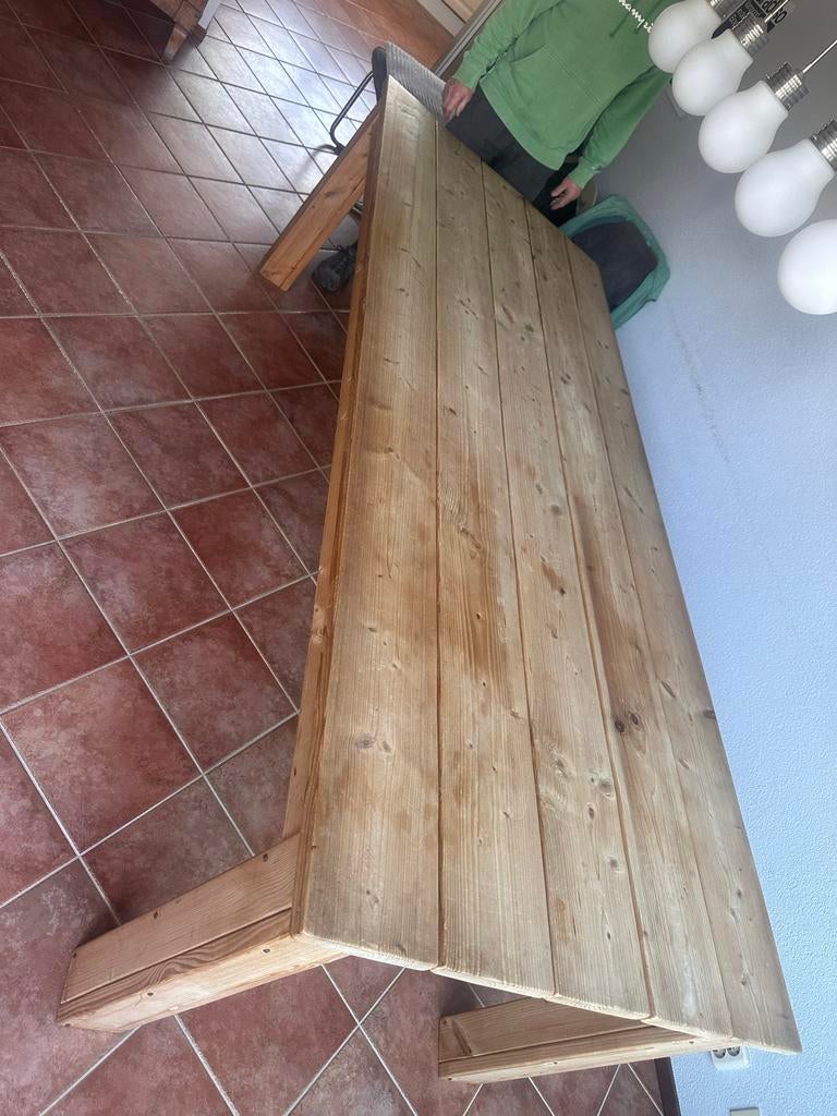 Robuuste steigerhouten eettafel 250x100cm, Gebruikt, 100 tot 150 cm, 200 cm of meer, Ophalen of Verzenden