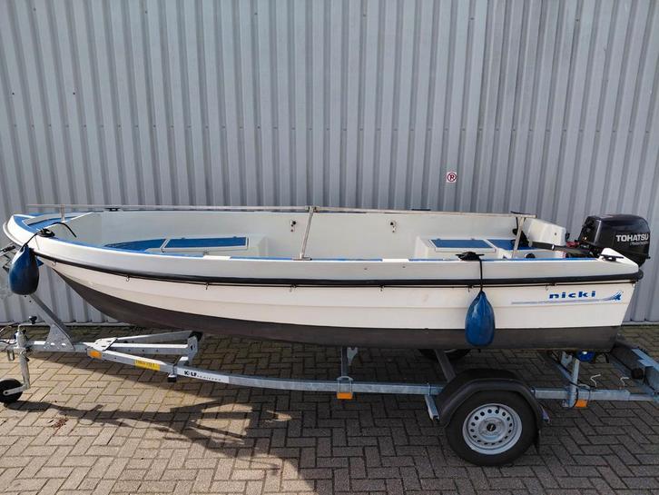 Toer/visboot Nicky 4.20m + evt Tohatsu 9.8 pk fourstroke, Watersport en Boten, Vis- en Consoleboten, Zo goed als nieuw, Tot 10 pk
