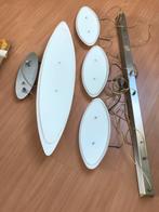 Moderne plafondlamp met 5 ovale melkglas kappen, Huis en Inrichting, Lampen | Hanglampen, Ophalen of Verzenden, Gebruikt, Glas