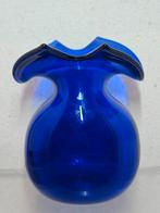 Vintage glazen vaas design blauw glas kraagvaas kobalt, Ophalen of Verzenden