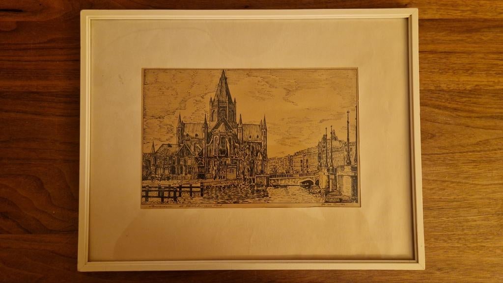 Pentekening Sint Willibrorduskerk Amsterdam, H. de Ruiter, Antiek en Kunst, Ophalen of Verzenden