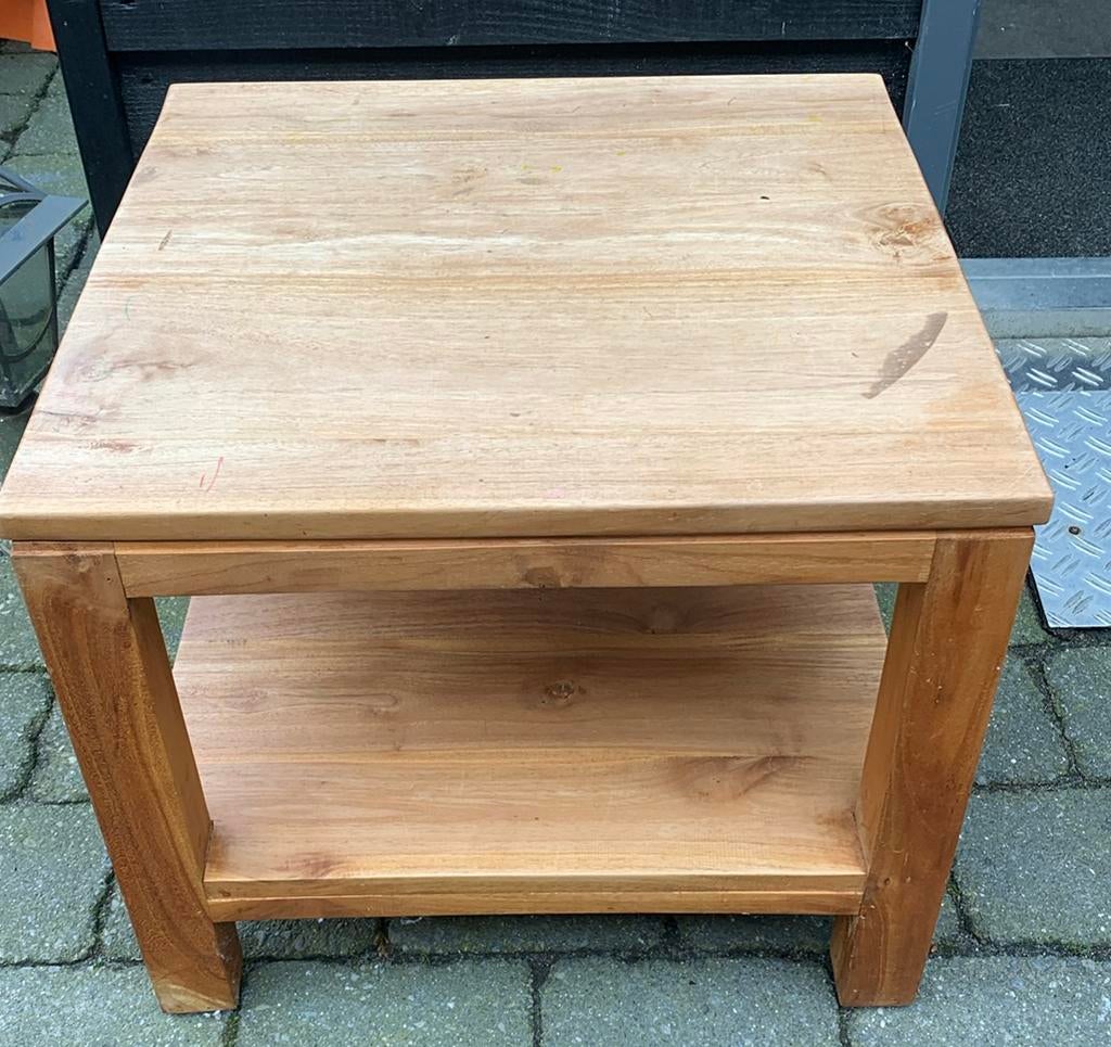 Bijzettafel,salontafel teakhout 48x48cm, Ophalen, Minder dan 50 cm, 50 tot 100 cm, Zo goed als nieuw