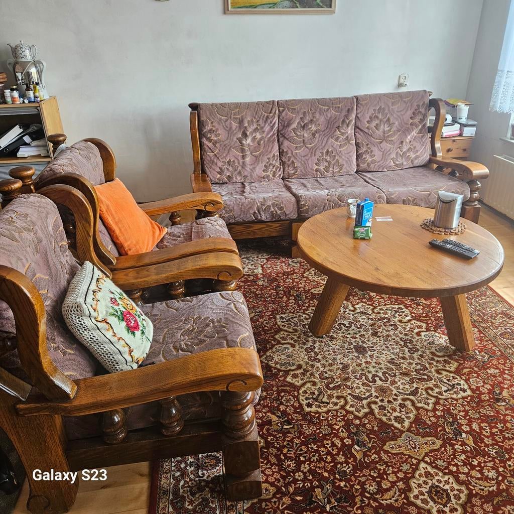 Moet weg!! Eiken bankstellen + ronde tafel met wielen, Antiek en Kunst, Ophalen