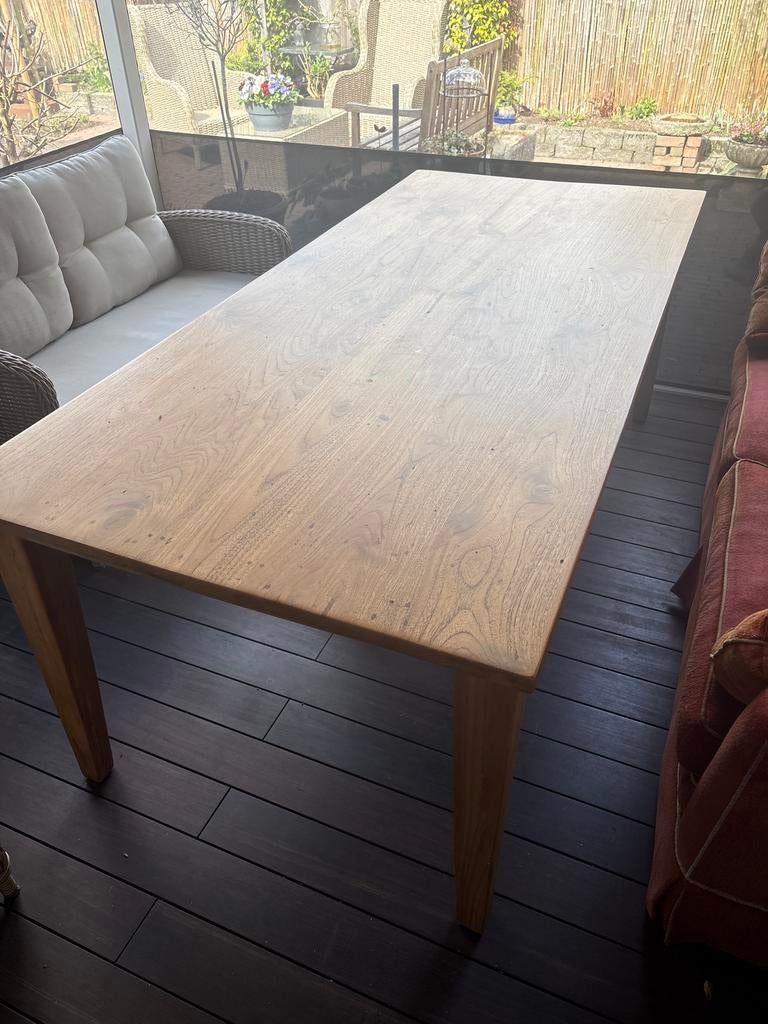 Massieve houten eettafel, Ophalen, Gebruikt, 200 cm of meer, 50 tot 100 cm