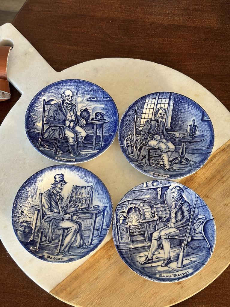 Enoch Wedgwood Blauw Wit Bordjes Set van 4, Ophalen of Verzenden