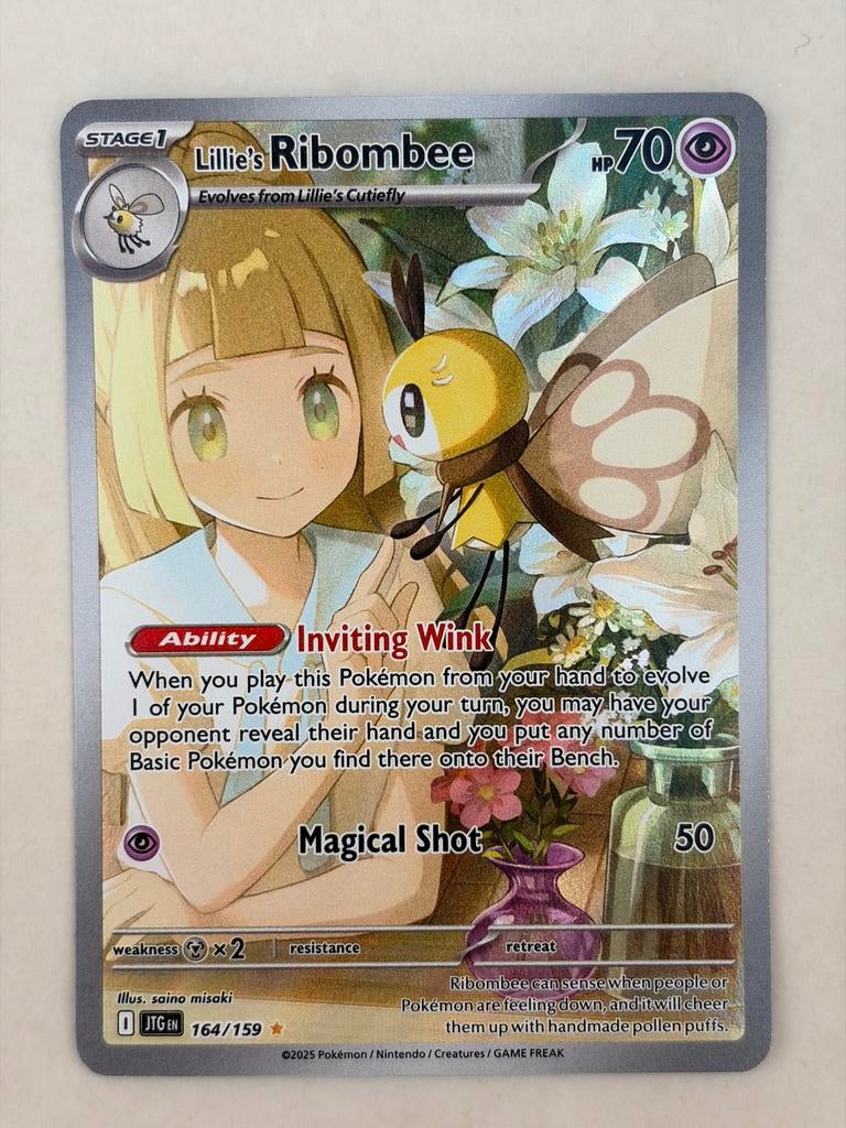Pokemon Lillie’s Ribombee 164/159 Full Art Trainer Gallery, Ophalen of Verzenden, Zo goed als nieuw, Losse kaart, Foil