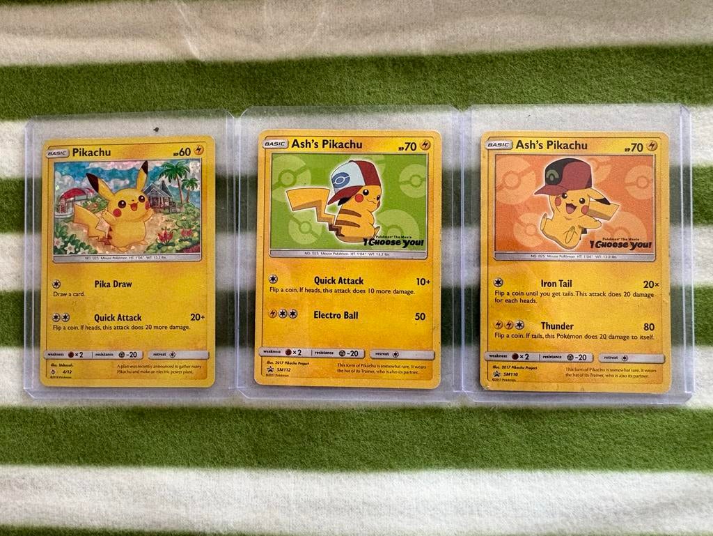 Ash’s Pikachu & Pikachu Kaarten - Set van 3, Ophalen of Verzenden, Gebruikt, Meerdere kaarten