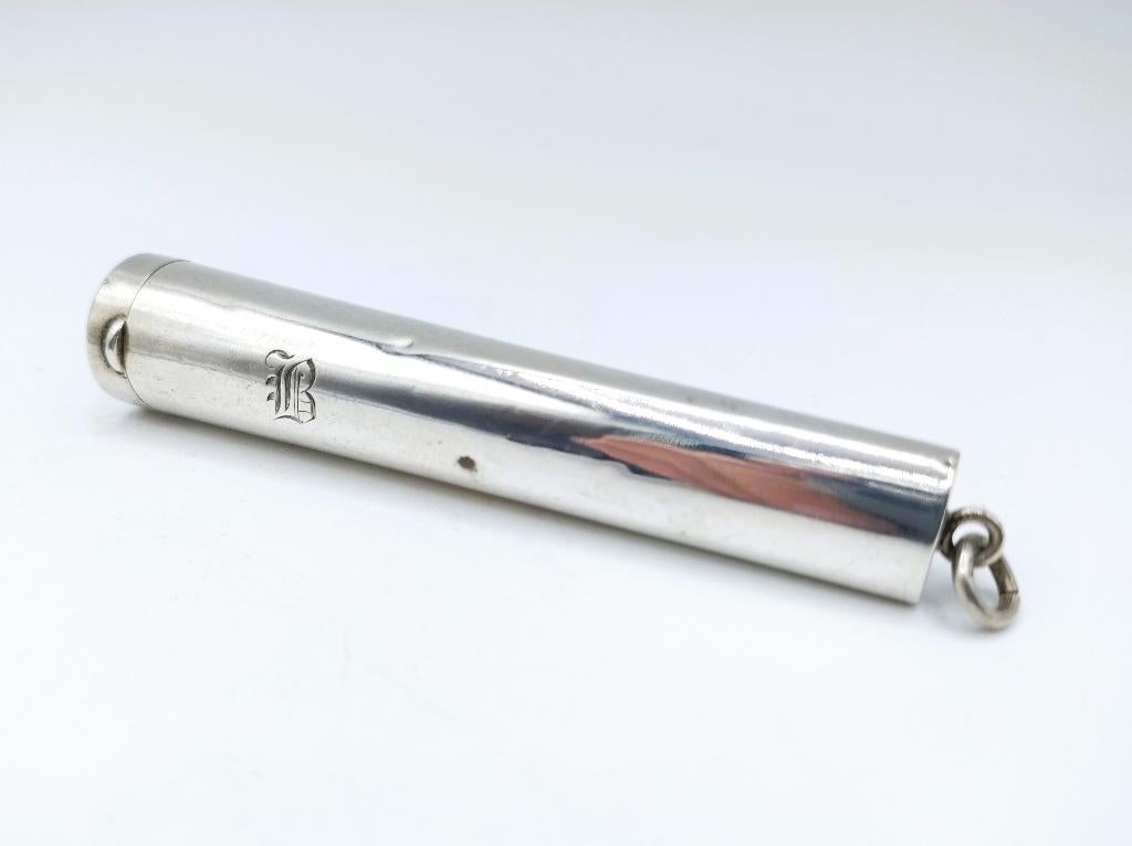 Zilveren sigarenkoker hanger met monogram, Birmingham, 1914, Gebruikt, Info@zilverwebsite.nl, Verzenden, Sigarenbandjes