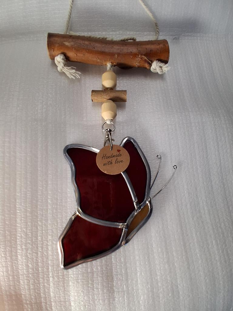 mooie rode vlinder van glas in lood, Antiek en Kunst, Kunst | Overige Kunst, Ophalen of Verzenden