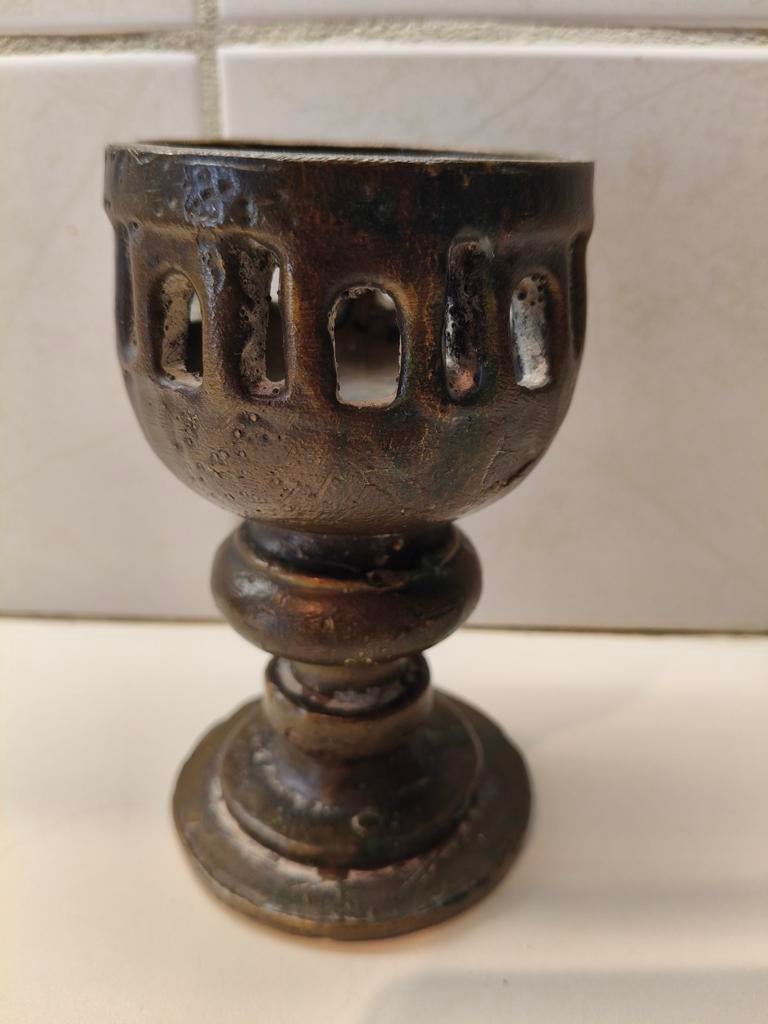 Antieke Bronzen Kelk - 13cm Hoog, 1200g, Ophalen of Verzenden