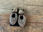 Vintage Clip Oorbellen Frans Motief met Strass Steentjes, Overige materialen, Ophalen of Verzenden, Goud, Met strass