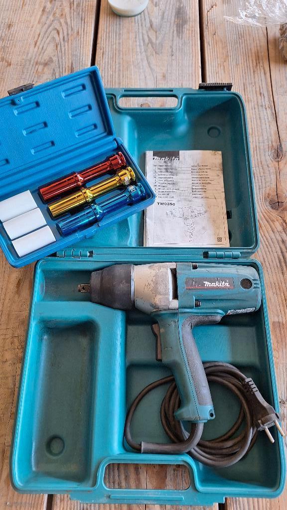 Makita TW0350 Slagmoersleutel met NIEUWE doppenset!, ,, Ophalen of Verzenden, Zo goed als nieuw, ,