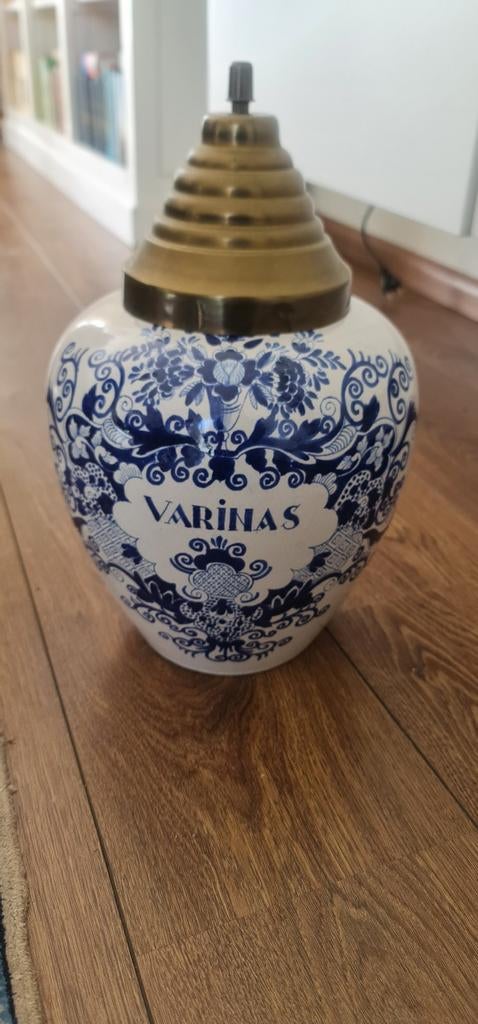 Vintage Varinas Delfts Blauw Pot met Messing Deksel, Ophalen of Verzenden