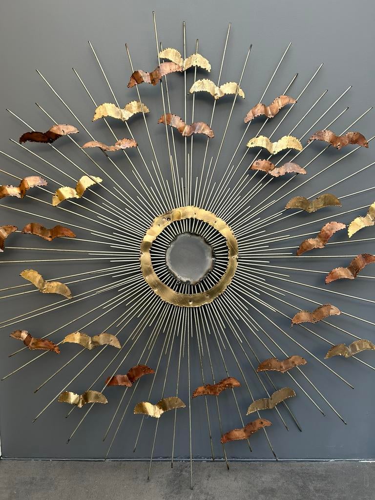 Groot brutalist sunburst wandsculptuur - jaren ‘60, Ophalen
