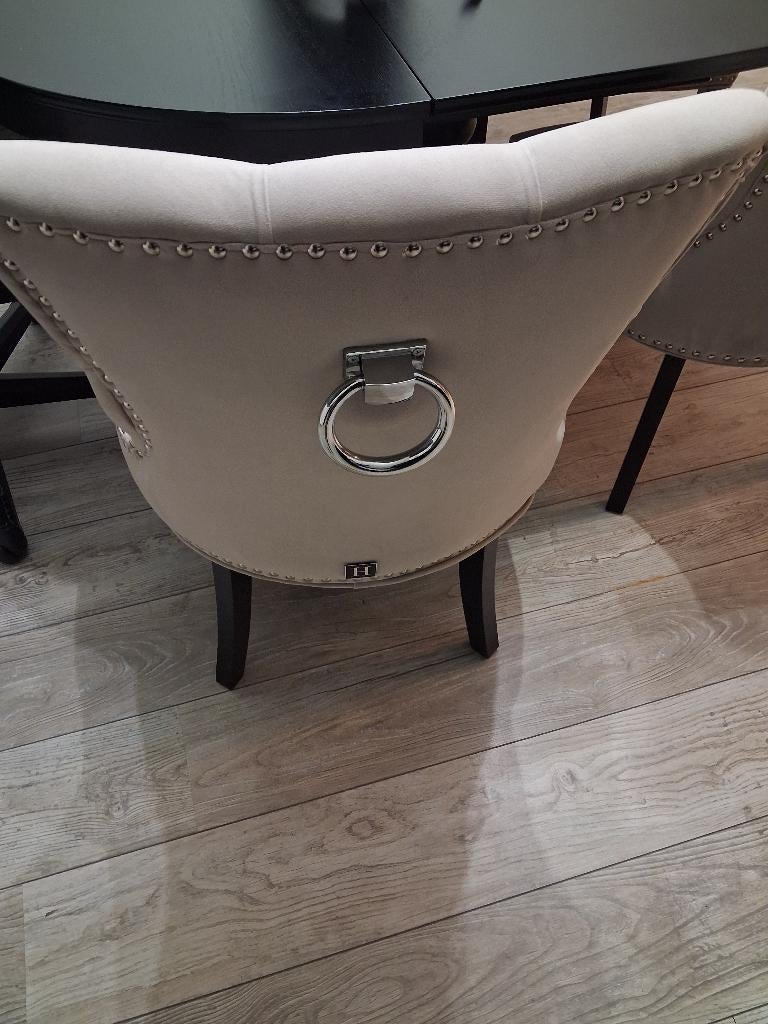 4 eetkamerstoelen in de kleur taupe, Huis en Inrichting, Stoelen, Ophalen, Gebruikt, Overige kleuren, Vier