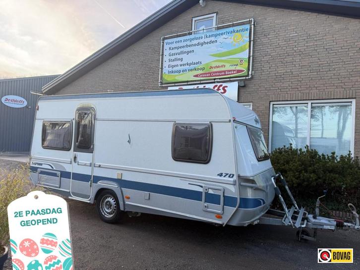 Fendt Saphir 470 TFB +voortent+mover+fietsenre, Caravans en Kamperen, Caravans, tot en met 4, 1000 - 1250 kg, Rondzit, Fendt, Frans bed