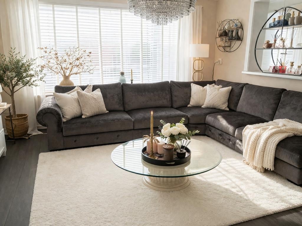 Velvet hoekbank, Ophalen, Zo goed als nieuw, Stof