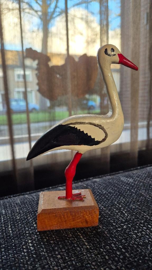 Vintage Houten Ooievaar - Handgemaakt, 20 cm, Ophalen of Verzenden